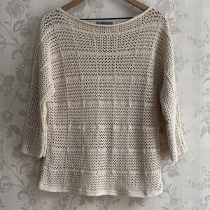 Classiques Entier Open Knit Sweater Sz L Cotton Coastal Beach Festival Cream